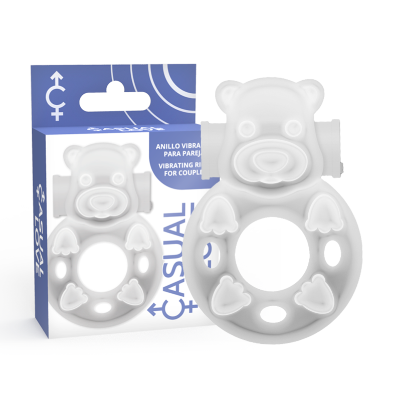 Anillo vibrador conejito transparente de la marca CASUAL LOVE, diseñado para placer y estimulación.