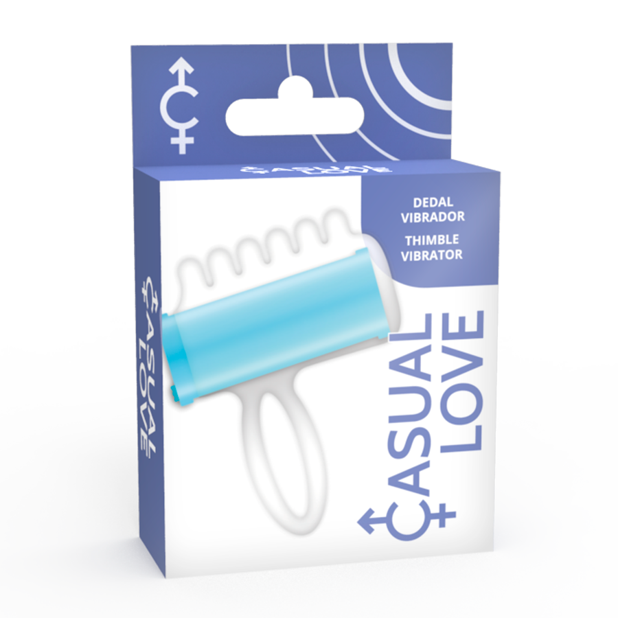 Estimulador de dedo azul de la marca CASUAL LOVE, diseño compacto y ergonómico para uso personal.