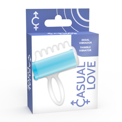 Estimulador de dedo azul de la marca CASUAL LOVE, diseño compacto y ergonómico para uso personal.