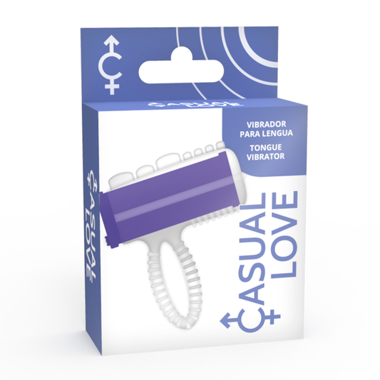 Anillo vibrador con forma de lengua en color lila de la marca Casual Love, diseñado para placer íntimo.