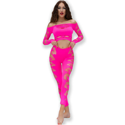 CHILIROSE - CR 4632 TOP &amp; PANTALON FUCSIA S/L