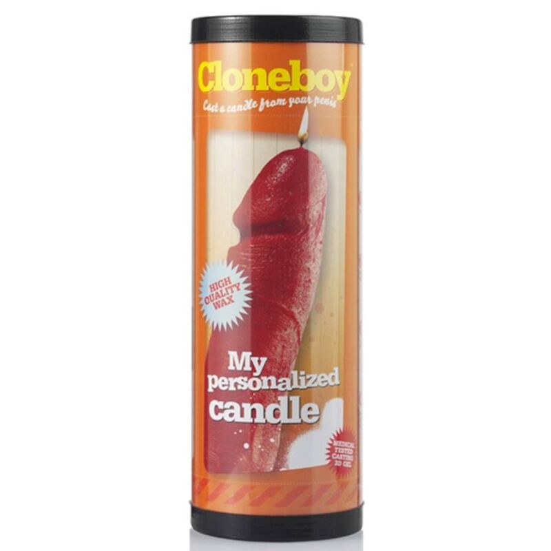 CLONEBOY penis mold kit shaped like a candle, showcasing the detailed design and packaging for easy use.