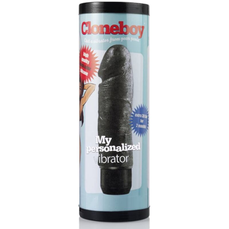 Kit clonador de pene CLONEBOY con vibración, en color negro, muestra el dispositivo y accesorios en la imagen.