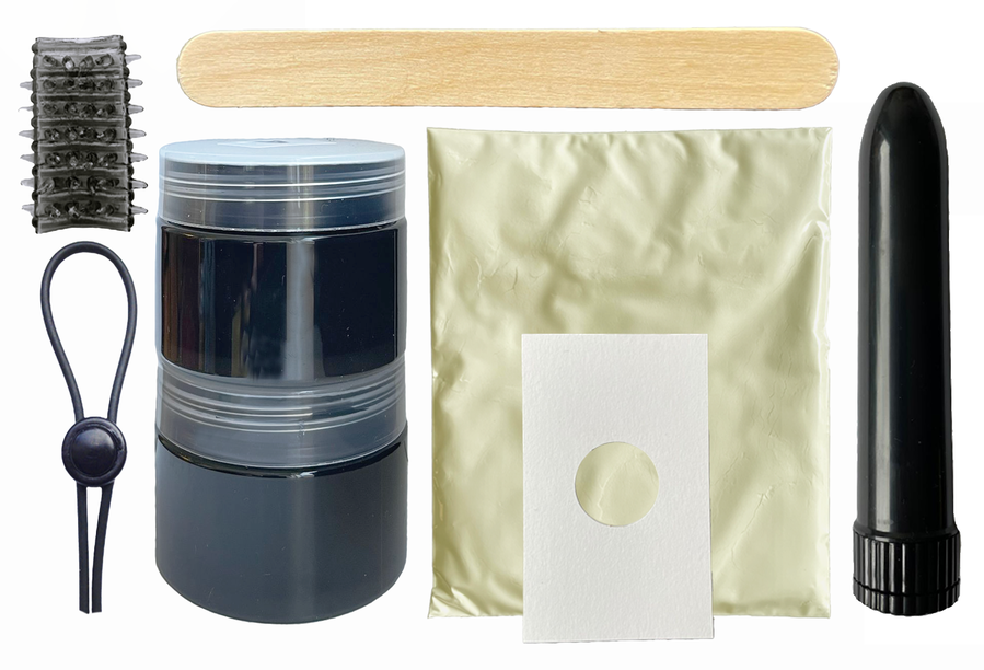 Kit clonador de pene CLONEBOY con vibración en color negro, incluye accesorios y detalles visibles en la imagen.