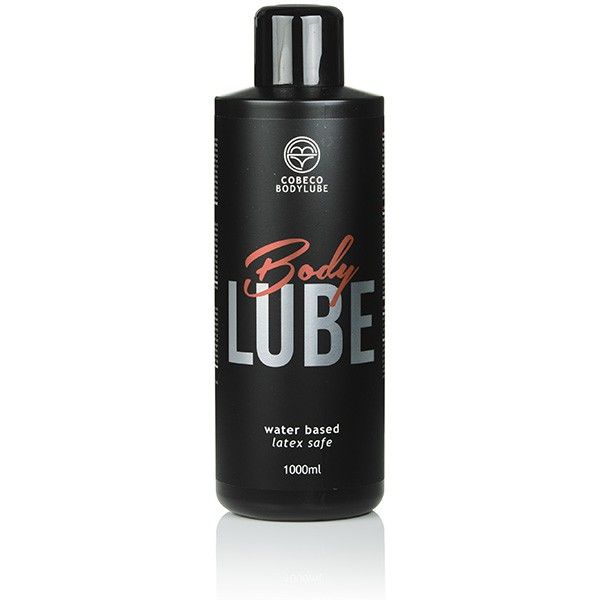 COBECO Bodylube water-based lubricant in a 1000 ml bottle, designed for latex safety and smooth application.