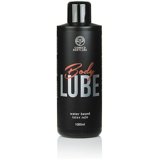 COBECO Bodylube water-based lubricant in a 1000 ml bottle, designed for latex safety and smooth application.