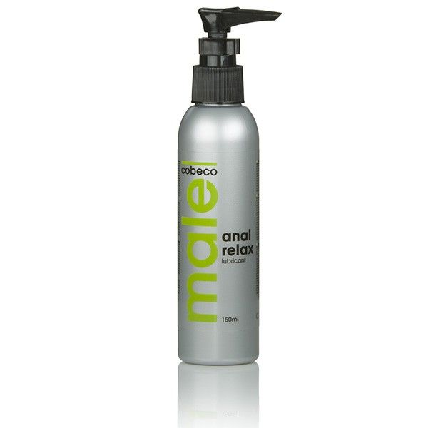 Lubricante anal relajante COBECO Male Relax en envase de 150 ml, ideal para mayor comodidad y relajación durante la actividad sexual.