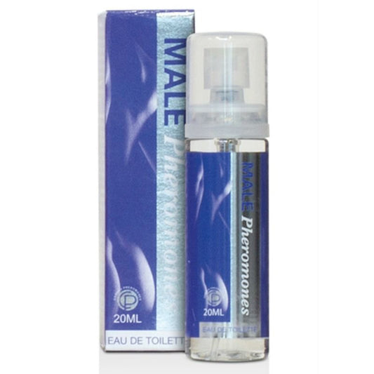 Perfume con feromonas para hombre COBECO MALE en frasco de 20 ml, con botella y etiqueta visible.