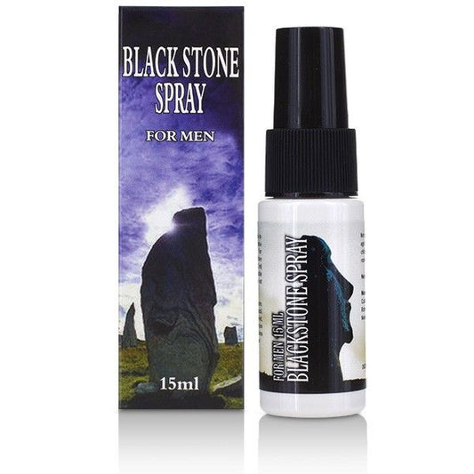 Cobeco Black Stone spray for men in a 15ml bottle, showcasing a sleek design and label detail.