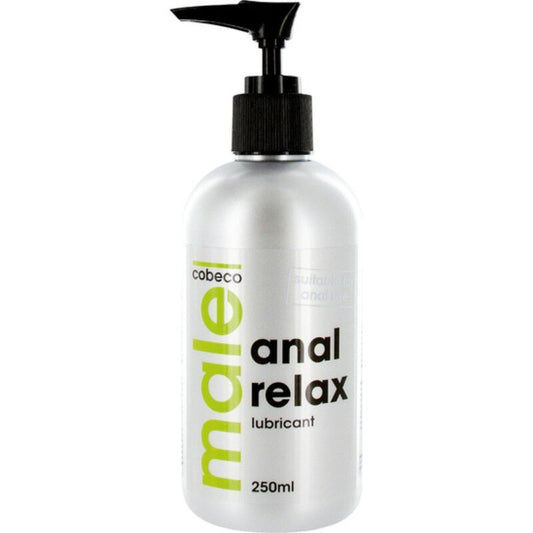 Cobeco Pharma Male Relaxing Anal Lubricant 250ml bottle, clear liquid lubricant for anal comfort and ease of use.