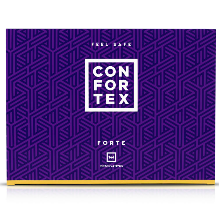 CONFORTEX Nature Forte condoms in a pack of 144, featuring a smooth texture and discreet packaging for protection.