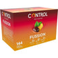 CONTROL ADAPTA FUSSION condoms pack of 144 units, featuring a sleek design and labeled packaging.