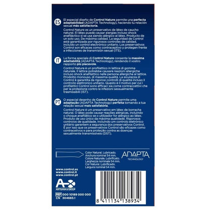 Paquete de 24 preservativos Control Adapta Nature de la marca Control Condoms, en su paquete con blíster.