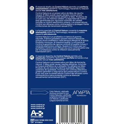 CONTROL ADAPTA NATURE condoms pack of 6, featuring a sleek design and natural feel, displayed on a neutral background.