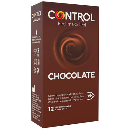 CONTROL chocolate condoms pack of 12 units with a sleek design and rich chocolate flavor.