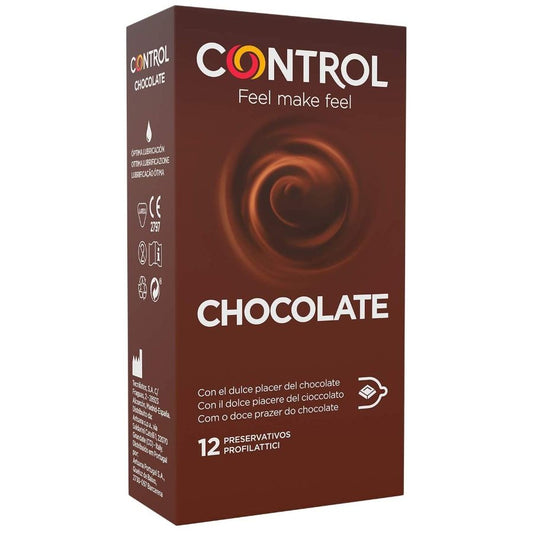 CONTROL chocolate condoms pack of 12 units with a sleek design and rich chocolate flavor.