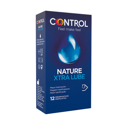 CONTROL Extra Lube Condoms pack of 12, featuring a sleek design and clear packaging, showcasing premium lubricated condoms.