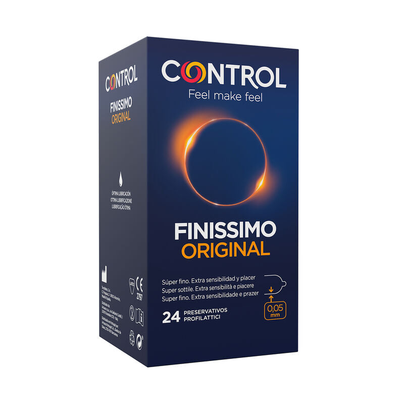 Paquete de 24 preservativos Finissimo de la marca CONTROL CONDOMS, visibles en la imagen.