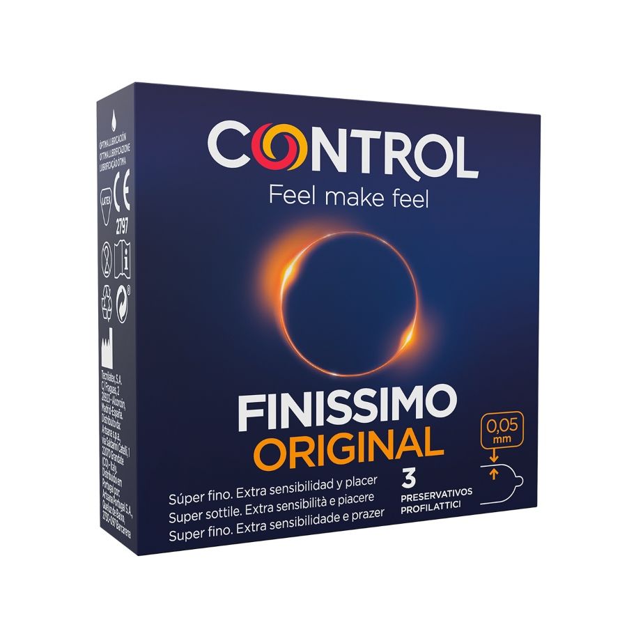 Control Finissimo condoms pack, featuring three ultra-thin condoms in a sleek, compact design.