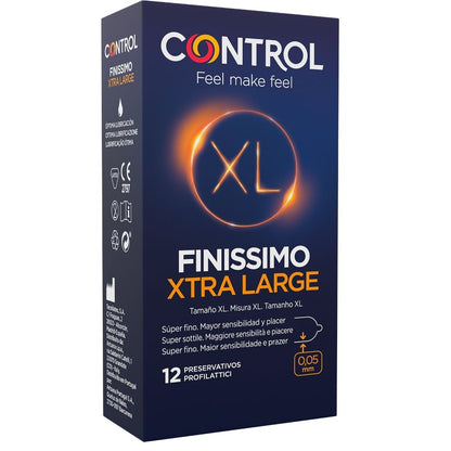 CONTROL FINISSIMO XL condoms in a pack of 12, showcasing ultra-thin design for enhanced sensitivity.