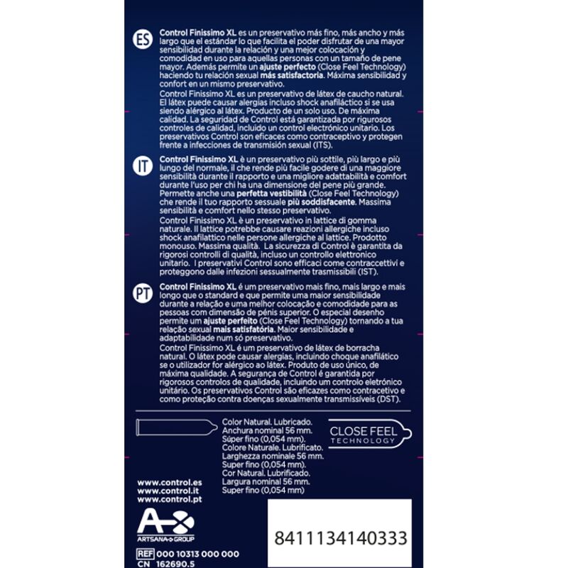 CONTROL FINISSIMO XL condoms pack of 12, featuring ultra-thin design for enhanced sensitivity and comfort.