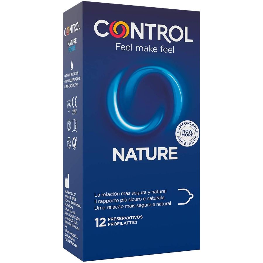 CONTROL Nature Preservativos pack of 12 units, featuring eco-friendly condom packaging and natural latex design.