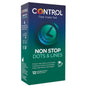 Preservativos CONTROL NONSTOP con puntos y estrías, paquete de 12 unidades, diseño para mayor placer y sensibilidad.