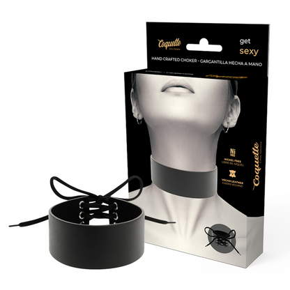 Cadena choker de cuero vegano Coquette Chic Desire con diseño elegante y ajustable en color negro.