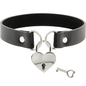 Vegan leather collar with heart and key accessory from Coquette Accessories, featuring a chic design and adjustable fit.
