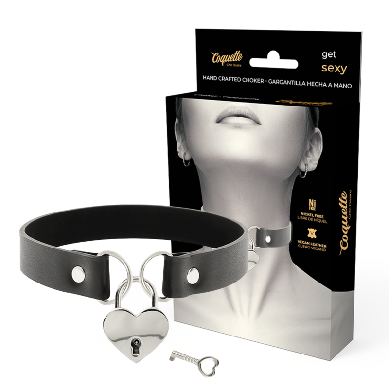 Vegan leather collar with heart and key accessory from Coquette Accessories, featuring a stylish and chic design.