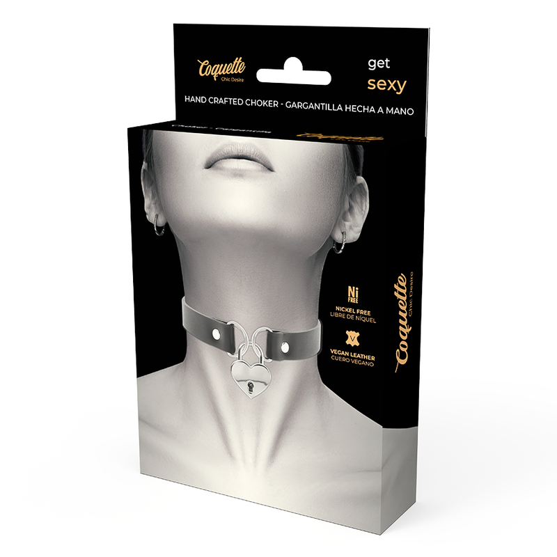 Vegan leather collar with heart and key accessory from Coquette Accessories, featuring a chic design.