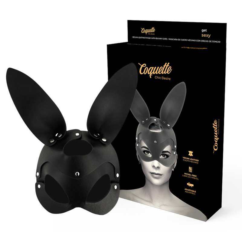 Máscara de cuero vegano Coquette Chic Desire con orejas de conejo, accesorio de moda divertido y elegante para mujeres.