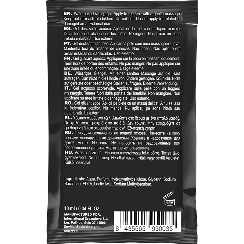 Lubricante en paquete de 10 ml de Coquette Cosmetics, sabor a fresa, base agua, para uso íntimo y beso.