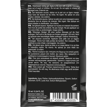 Lubricante en paquete de 10 ml de Coquette Cosmetics, sabor a fresa, base agua, para uso íntimo y beso.