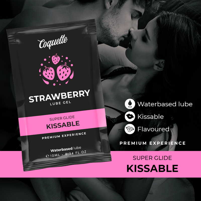 Lubricante en tamaño de bolsillo Coquette Chic Desire con sabor a fresa, base de agua, para uso íntimo, 10 ml.
