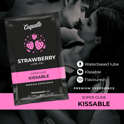 Lubricante en tamaño de bolsillo Coquette Chic Desire con sabor a fresa, base de agua, para uso íntimo, 10 ml.