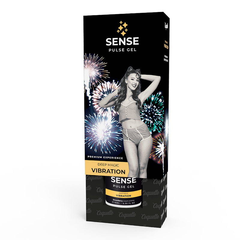 Gel vibrador líquido de fresa Coquette Chic Desire Pulse, 15ml, en envase transparente con tapa blanca.