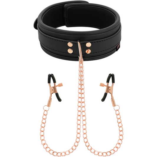 Collar coqueto de la marca Coquette Fantasy con pinzas para pezones y forro de neopreno, diseño elegante y seductor.