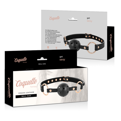 Mordaza transpirable de cuero vegano Coquette Fantasy Chic Desire, con diseño elegante y ajustable, para juegos de rol y disfraces.
