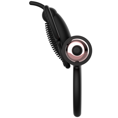 Anillo vibrador negro y dorado con mariposa, juguete sexual Coquette Toys Coquette Chic Desire, vista de frente.