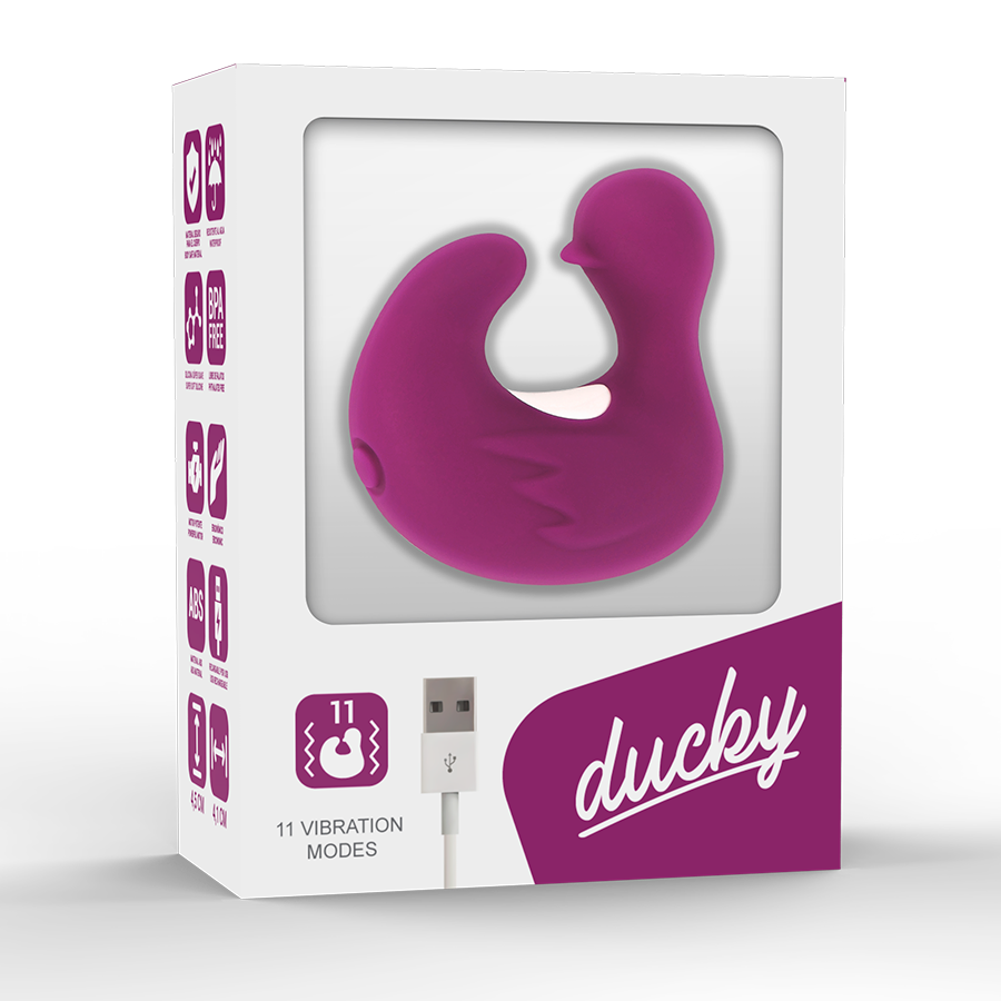 Dedal pato estimulador de silicona recargable COVERME DuckyMania, diseño colorido y suave para uso personal.