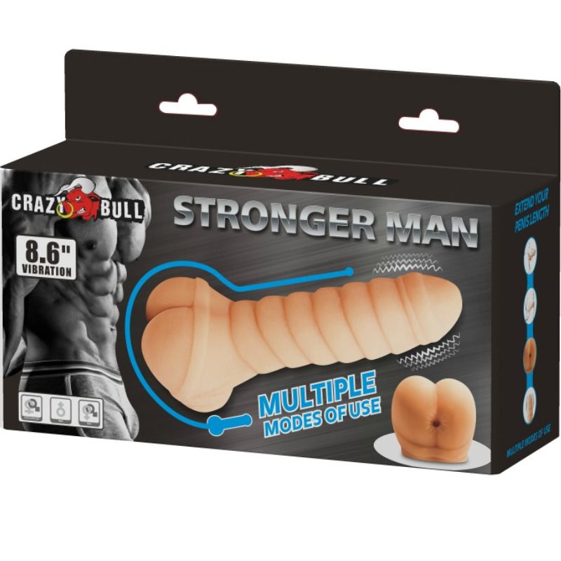 Vibrador multifuncional CRAZY BULL de 21,8 cm, con diseño realista y texturas para placer y estimulación.