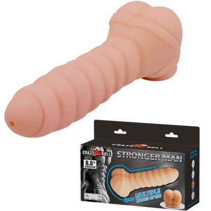 Pene multifuncional CRAZY BULL de 21.8 cm con diseño realista y texturas para placer, en color negro.