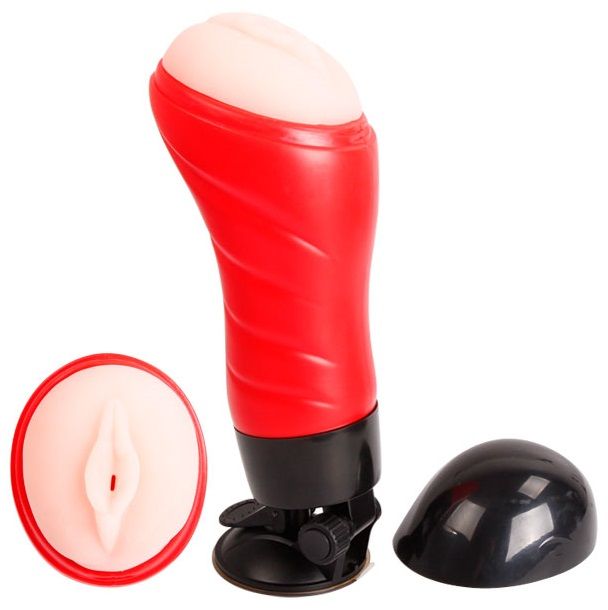 CRAZY BULL vagina masturbator with base, realistic design, showcasing texture and details in a close-up view.