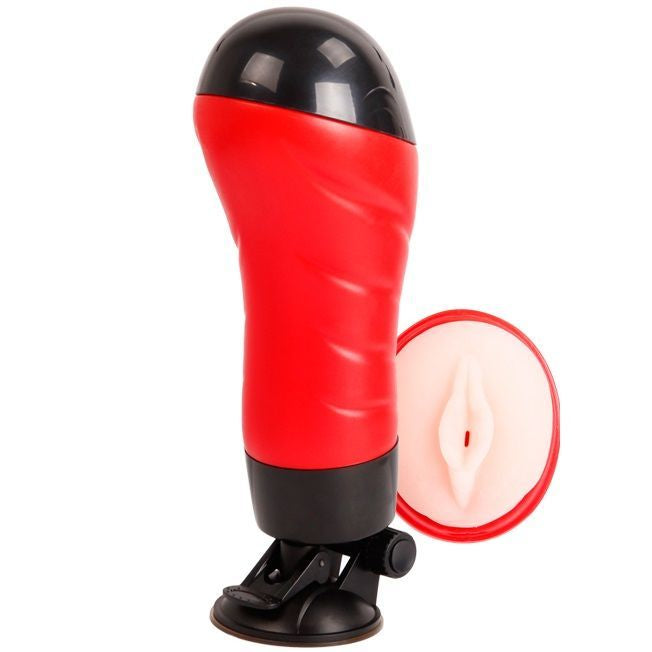 CRAZY BULL vagina masturbator with sturdy base, showcasing realistic texture and design in a clear, detailed view.
