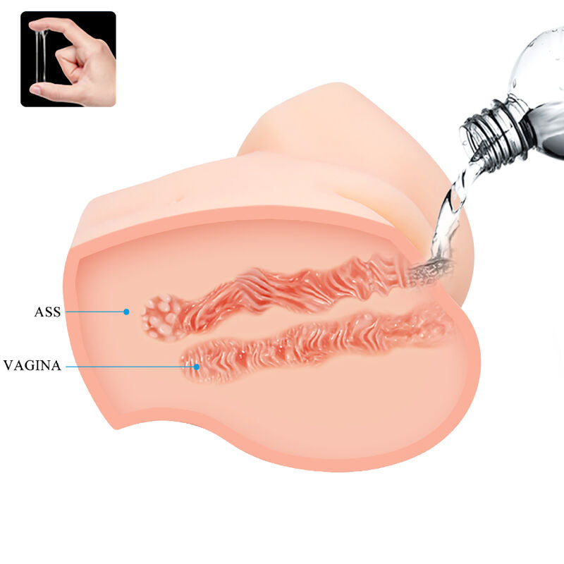 Vagina y ano realistas con doble vibración de la marca CRAZY BULL, con detalles anatómicos y superficie texturizada.