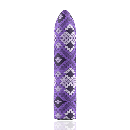 Balas recargables Custom Bullets Snake Lila con 10 intensidades, diseñadas para uso en productos de belleza y cuidado personal.