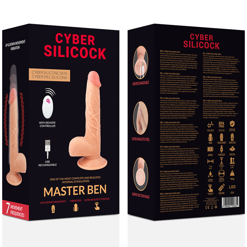 Ciber Silicock Control Remoto Master, realista, con tamaño de 23.88 cm y 4.3 cm, en color negro, con detalles texturizados.