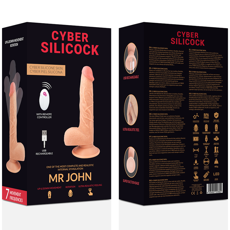 Cybber Silicock Realístico con control remoto, tamaño de 23.88 cm y diámetro de 4.3 cm, en color piel.