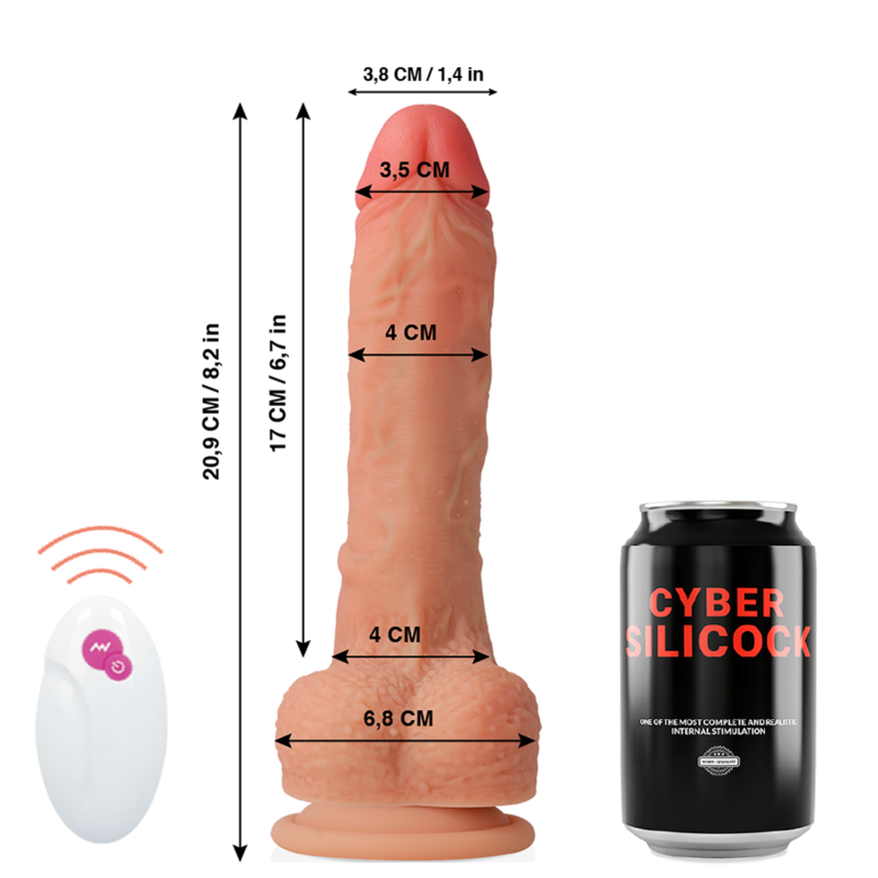 Cuerpo realista de Cyber Silicoock control remoto Mr Rick, de 20.9 cm de largo y 4 cm de diámetro, con detalles anatómicos visibles